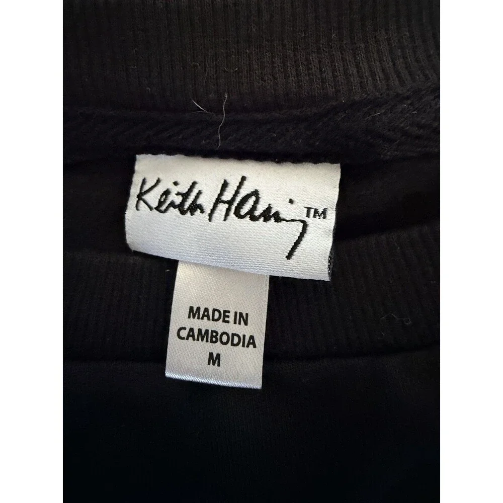 Keith Haring Heart Graphic Sweatshirt Black Crewneck Unisex M Medium 60/40 Blend